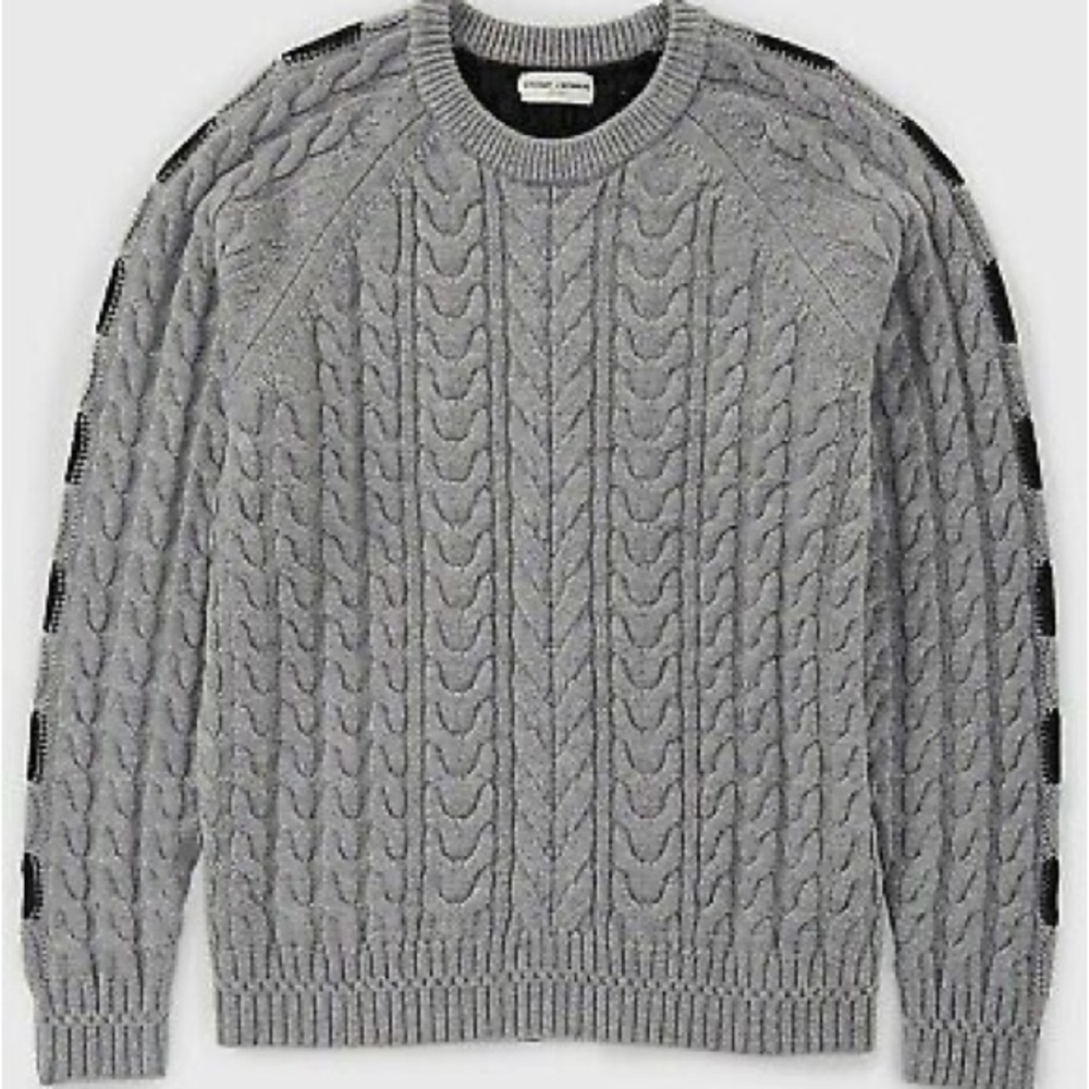 Gray Crewneck Cable Knit Sweater